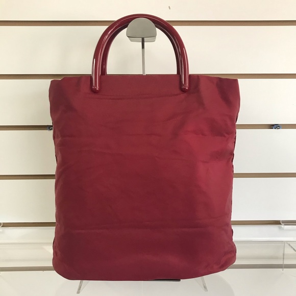 PRADA MEDIUM TOTE BAG RED NYLON VGC FINAL SALE - Picture 2 of 8